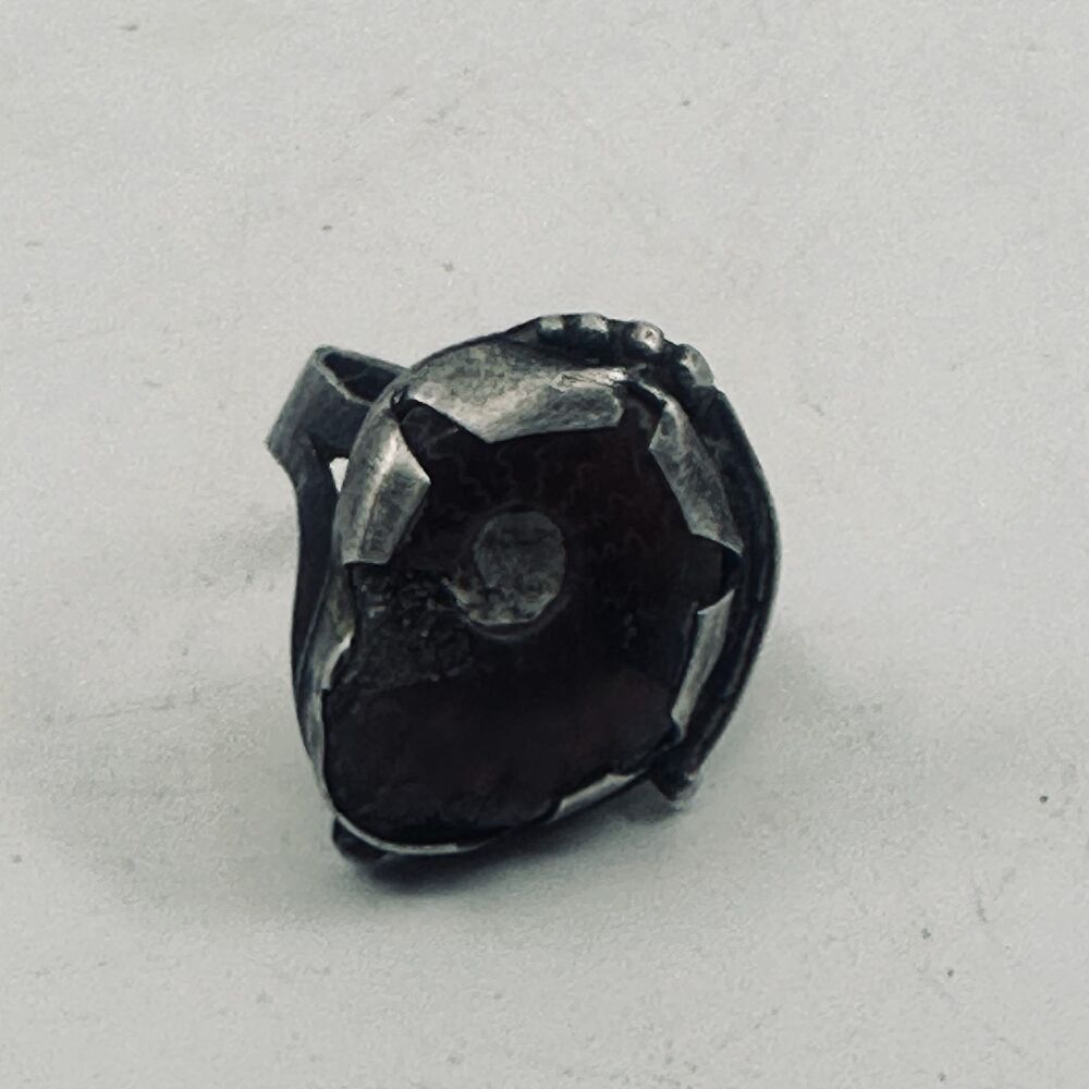 Handmade Ammonite Fossil Statement Ring Oxidized Silver-Tone Artisan Size ~13.5